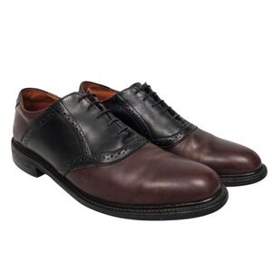 Vintage E.T. Wright Two-Tone Saddle Oxfords Shoes Men 10B Burgundy Black Leather
